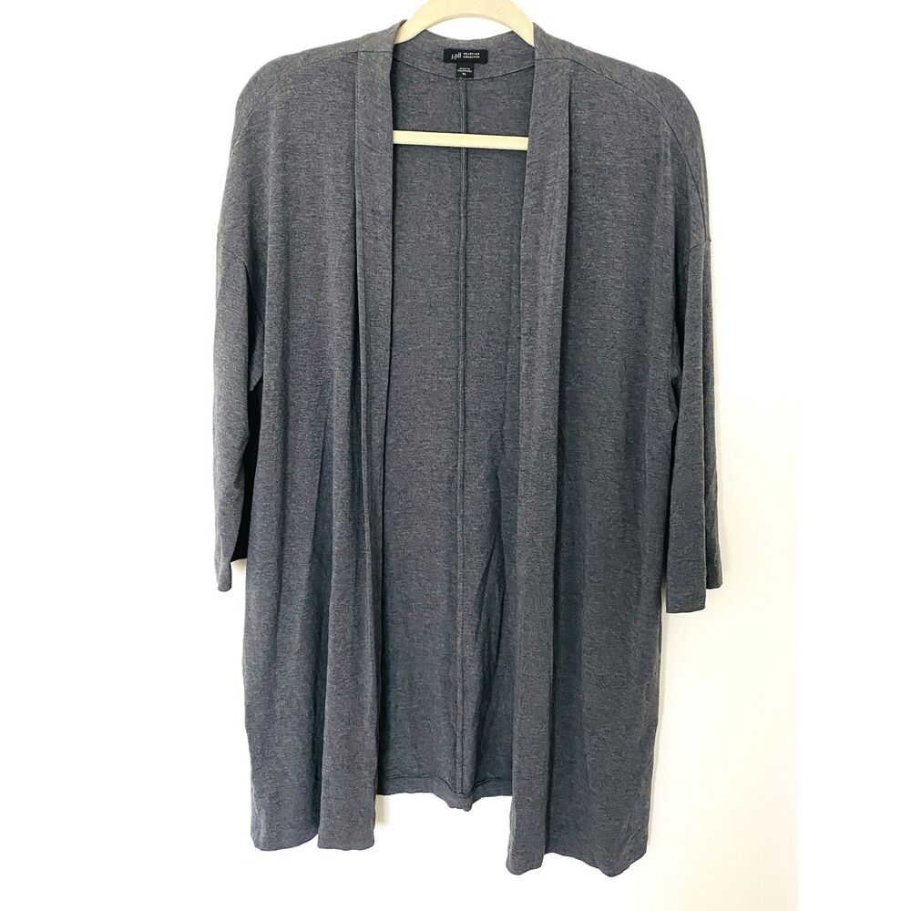 J Jill Wearever Collection Gray Open Long 3/4 Sleeve Stretchy Cardigan Sz XL - Picture 2 of 12